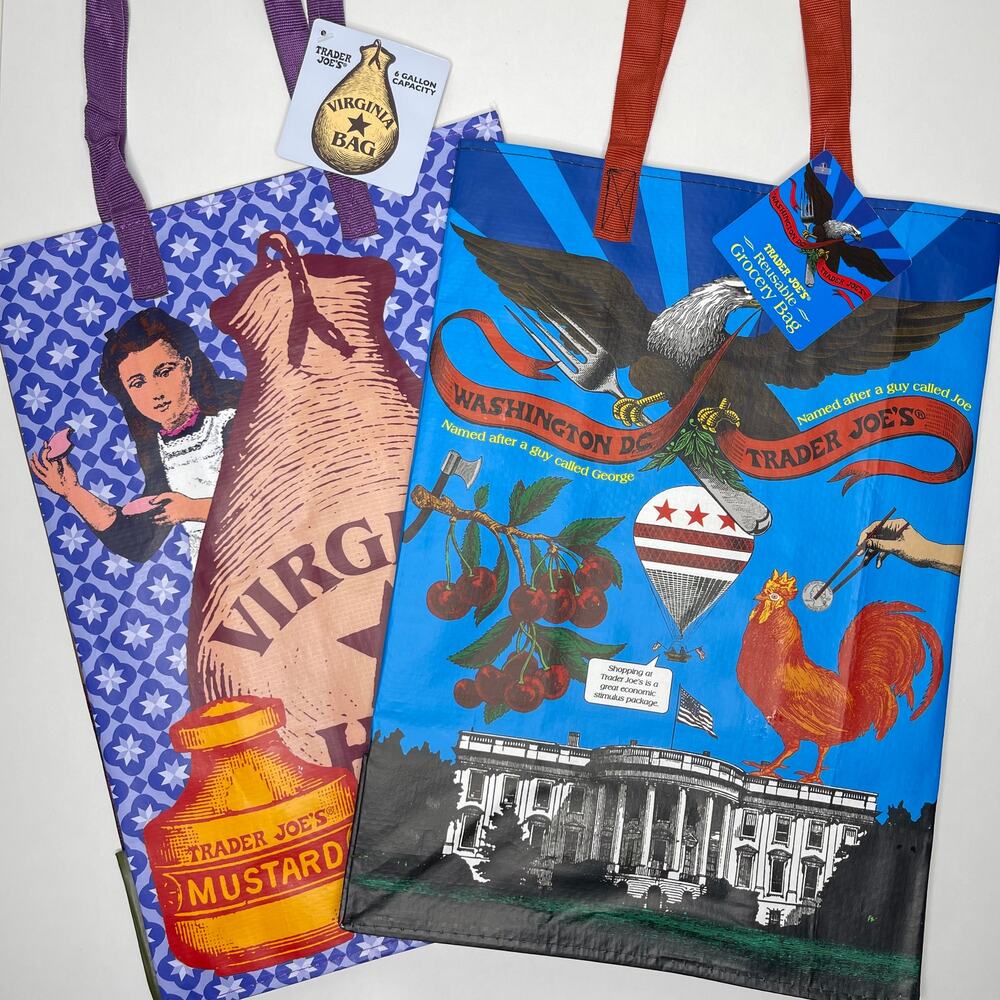 Set 2x Trader Joe’s State Reusable Tote Bags East Coast VIRGINIA + WASHINGTON DC